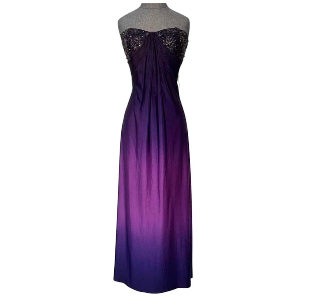 Adrianna Papell Sz 4 Purple Ombré Strapless Fairy Goddess Prom Formal Dress Y2K